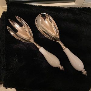 Metal and ceramic salad serving utensils. No label, never used.